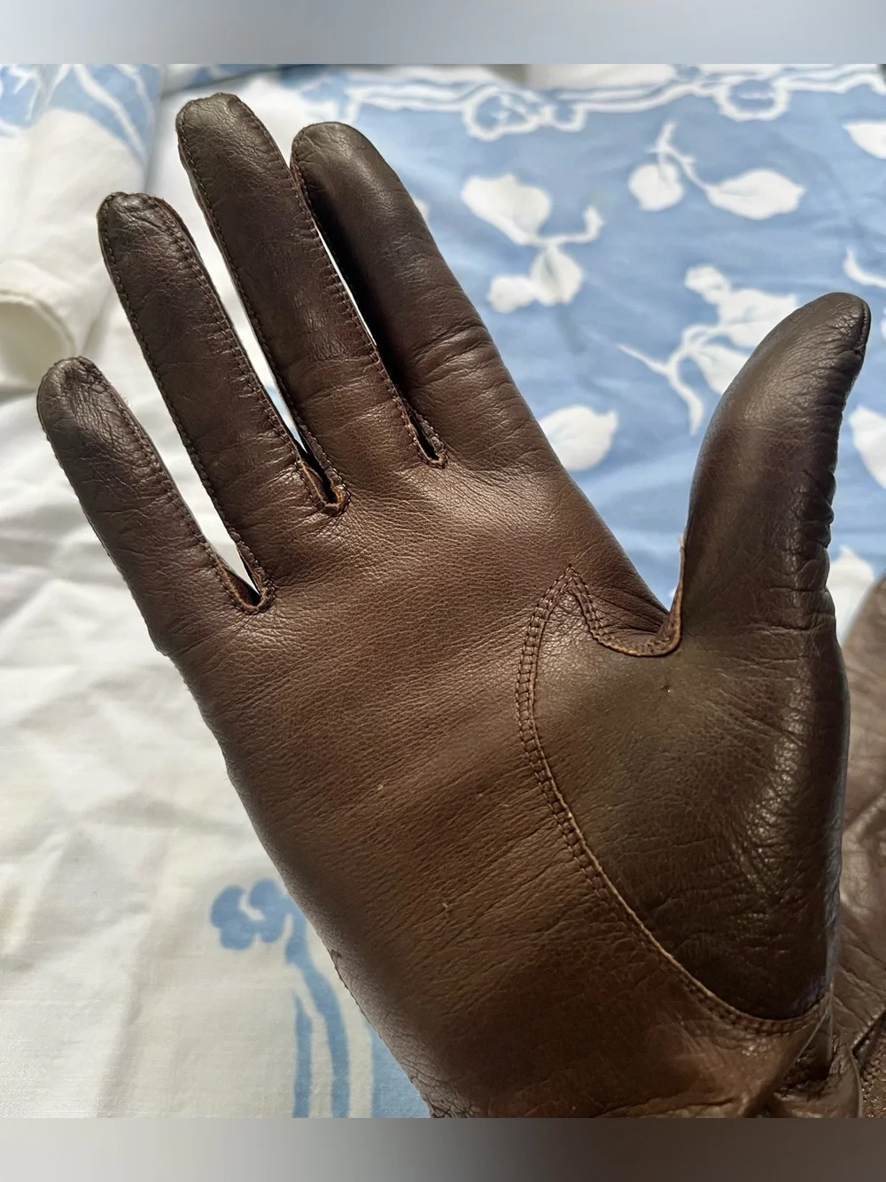 Vintage Women's Driving Gloves Brown Leather, Size 6.5 Silk Lined Made In France